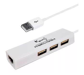 HUB USB 2.0 KANJI KJHUBLAN 3 PUERTOS Y ETHERNET